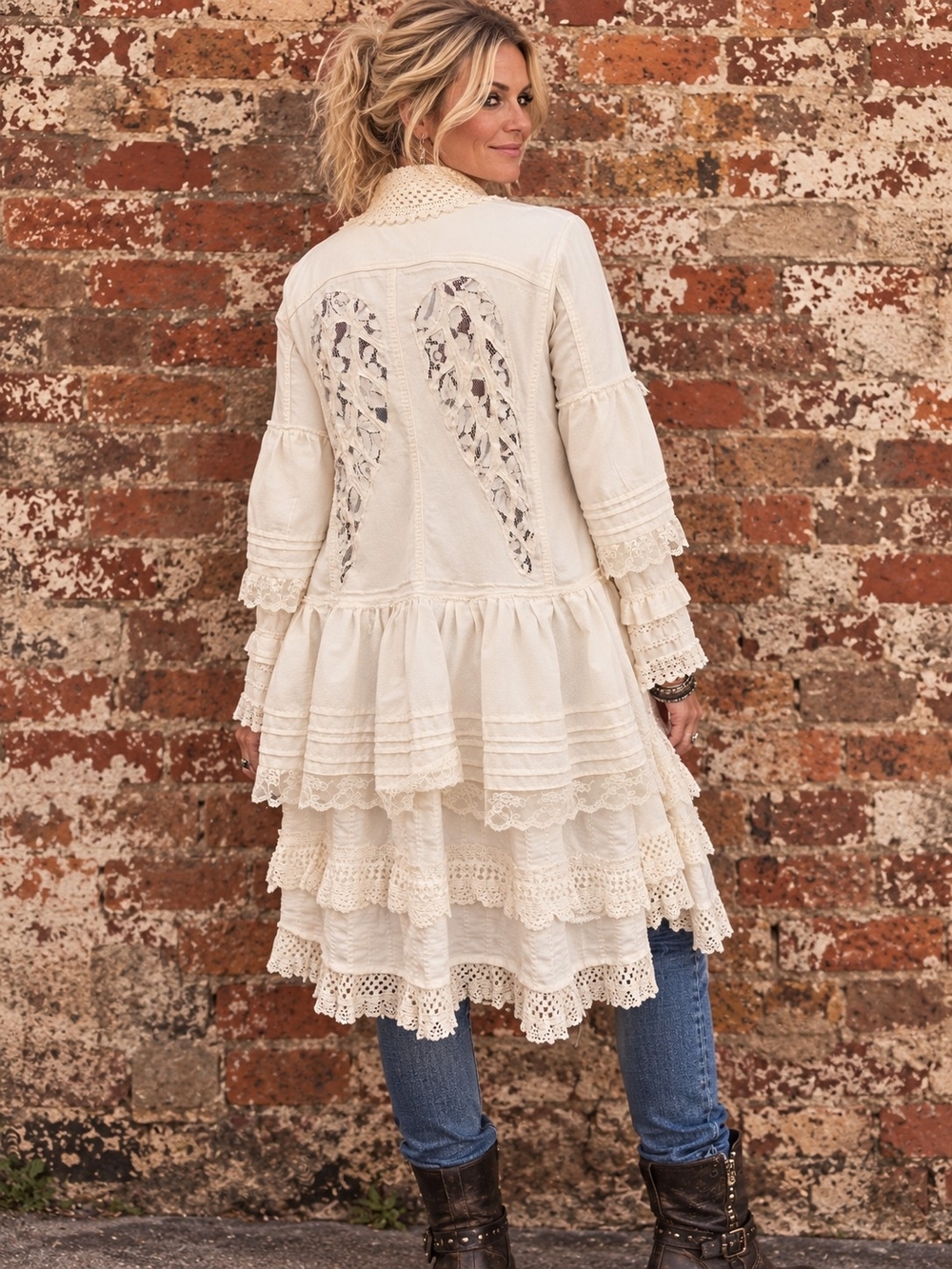 Boho Layered Lace Ruffle Duster Jacket - Upcycled - Picture 2 of 9
